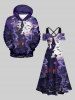 Robe D'Halloween Costume Chauve-souris Lune et Château Imprimés à Epaule Dénudée de Grande Taille - Multi-A 6X