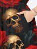 Plus Size Halloween Costume Skulls Rose Flower Print Split Midi Dress -  