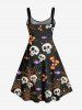 Robe Costume D'Halloween Crâne et Toile D'Araignée Imprimés de Grande Taille - Noir S