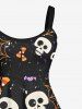 Robe Costume D'Halloween Crâne et Toile D'Araignée Imprimés de Grande Taille - Noir S