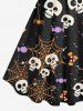 Robe Costume D'Halloween Crâne et Toile D'Araignée Imprimés de Grande Taille - Noir S