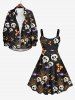 Robe Costume D'Halloween Crâne et Toile D'Araignée Imprimés de Grande Taille - Noir 3X