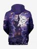 Plus Size Halloween Costume Moon Bat Castle Tree Print Pocket Drawstring Hoodie For Men -  