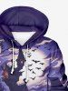 Plus Size Halloween Costume Moon Bat Castle Tree Print Pocket Drawstring Hoodie For Men -  