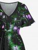 Plus Size Glitter Lantern Castle House Road Print Halloween Costume Split Pocket A Line Midi Dress -  