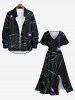 Plus Size Glitter Ombre Spider Web Print Halloween Costume Split Pocket A Line Midi Dress -  