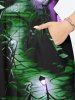 Robe D'Halloween Mi-Longue Linge A Château et Lanterne Imprimés de Grande Taille avec Poche - Noir 3X