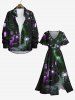 Robe D'Halloween Mi-Longue Linge A Château et Lanterne Imprimés de Grande Taille avec Poche - Noir 3X