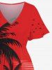 Plus Size Ink Painting Coconut Tree Mountain Sea Moon Print Hawaii Split Pocket A Line Midi Dress -  