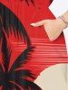 Plus Size Ink Painting Coconut Tree Mountain Sea Moon Print Hawaii Split Pocket A Line Midi Dress -  