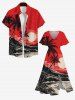 Plus Size Ink Painting Coconut Tree Mountain Sea Moon Print Hawaii Split Pocket A Line Midi Dress -  
