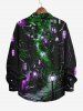 Chemise D'Halloween Château et Lanterne Imprimés Boutonnée de Grande Taille à Paillettes pour Homme - Noir 3XL
