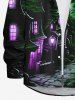 Chemise D'Halloween Château et Lanterne Imprimés Boutonnée de Grande Taille à Paillettes pour Homme - Noir 3XL