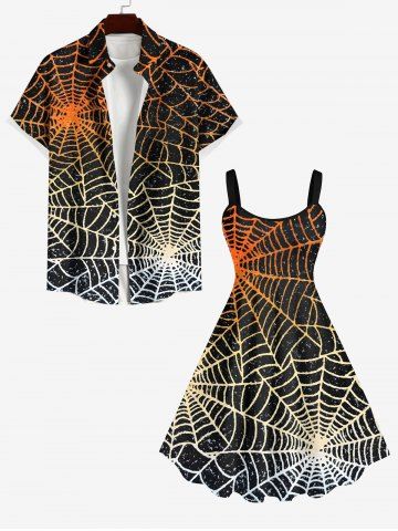 Halloween Costume Ombre Spider Web Print Plus Size Matching Outfit For Couples - BLACK