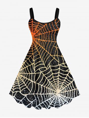 Plus Size Halloween Costume Ombre Spider Web Print Tank Dress