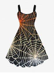 Robe D'Halloween Costume Ombrée Toile D'Araignée Imprimée de Grande Taille - Noir 4X
