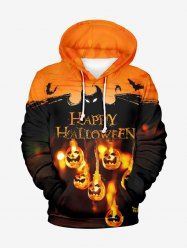 Plus Size Halloween Costume Pumpkin Latern Bat Demon Letters Print Pocket Drawstring Hoodie For Men -  