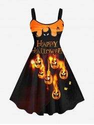 Robe D'Halloween Citrouille et Chauve-souris Imprimés Grande Taille - Noir 1X