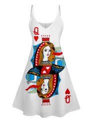 Playing Card Print V Neck High Waist Spaghetti Strap Dress -  
