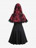 Ensemble Cape à Capuche Halloween Rose Colorée et Lacets Grande Taille - Noir 4X | US 26-28