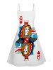 Playing Card Print V Neck High Waist Spaghetti Strap Dress -  