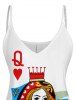 Playing Card Print V Neck High Waist Spaghetti Strap Dress -  