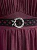 Robe Mi-Longue Linge A Ceinturée Tressée à Manches de Cloche Grande Taille - Rouge foncé 4X | US 26-28
