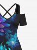 Plus Size Flowers Ombre Glitter 3D Print Cold Shoulder Crisscross Hawaii Maxi Dress -  