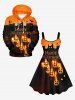 Plus Size Halloween Costume Pumpkin Latern Bat Devil Letters Print Tank Dress -  