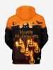 Plus Size Halloween Costume Pumpkin Latern Bat Demon Letters Print Pocket Drawstring Hoodie For Men -  