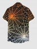 Plus Size Halloween Costume Ombre Spider Web Print Buttons Pocket Shirt For Men -  