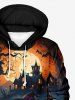 Plus Size Pumpkin Lantern Tree Castle Bat Glitter Moon Print Halloween Pocket Drawstring Pullover Hoodie For Men -  
