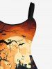 Robe D'Halloween Ligne A Citrouille Lune et Château Imprimés de Grande Taille à Paillettes - Noir 6X