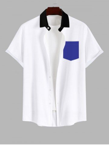 Chemise Boutonnée Contrastée Imprimée avec Poche Grande Taille pour Homme - WHITE - S