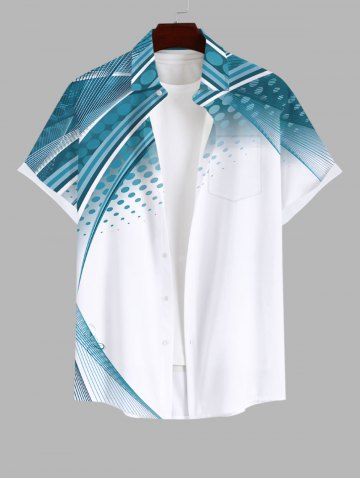 Plus Size Curve Ombre Round Spotted Print Hawaii Button Pocket Shirt For Men - WHITE - S