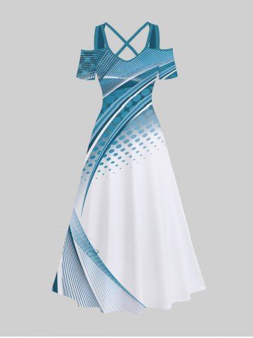 Maxi Robe Ligne A Croisée Ombre Imprimée à Pois de Grande Taille - WHITE - 1X