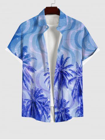 Chemise 3D Arbre Noix de Coco et Galaxie Grande Taille en Blocs de Couleurs avec Poche - SKY BLUE - 4XL