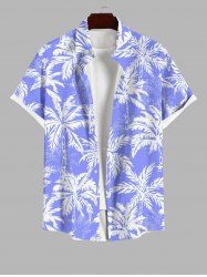 Plus Size Coconut Tree Print Buttons Pocket Hawaii Shirt For Men -  