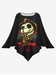 Plus Size Halloween Costume Skull Skeleton Claw Print Asymmetrical Cape Cloak -  