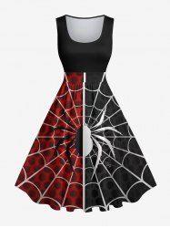 Plus Size Halloween Costume Spider Web Colorblock Print 1950s Vintage Dress -  