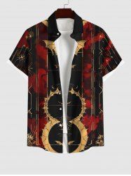 Chemise D'Halloween Boutonnée en Blocs de Couleurs Chauve-souris Imprimé avec Poche Grande Taille - Noir 4XL