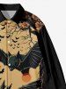 Plus Size Distressed Bat Tree Flower Sun Print Halloween Button Long Sleeves Shirt For Men -  