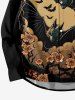 Plus Size Distressed Bat Tree Flower Sun Print Halloween Button Long Sleeves Shirt For Men -  