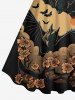 Robe Ligne A D'Halloween Déchiré Fleur et Arbre Imprimés de Grande Taille - Noir 3X