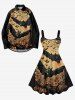 Robe Ligne A D'Halloween Déchiré Fleur et Arbre Imprimés de Grande Taille - Noir 3X