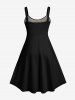 Robe Ligne A D'Halloween Déchiré Fleur et Arbre Imprimés de Grande Taille - Noir 5X