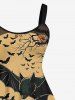 Robe Ligne A D'Halloween Déchiré Fleur et Arbre Imprimés de Grande Taille - Noir 5X