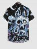Plus Size Skull Tree Castle Moon Cloud Galaxy Print Halloween Button Pocket Shirt For Men -  