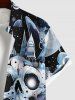 Plus Size Skull Tree Castle Moon Cloud Galaxy Print Halloween Button Pocket Shirt For Men -  