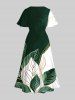 Plus Size Curve Tropical Leaves Contrast Colorblock Print Hawaii Split Pocket A Line Midi Dress -  